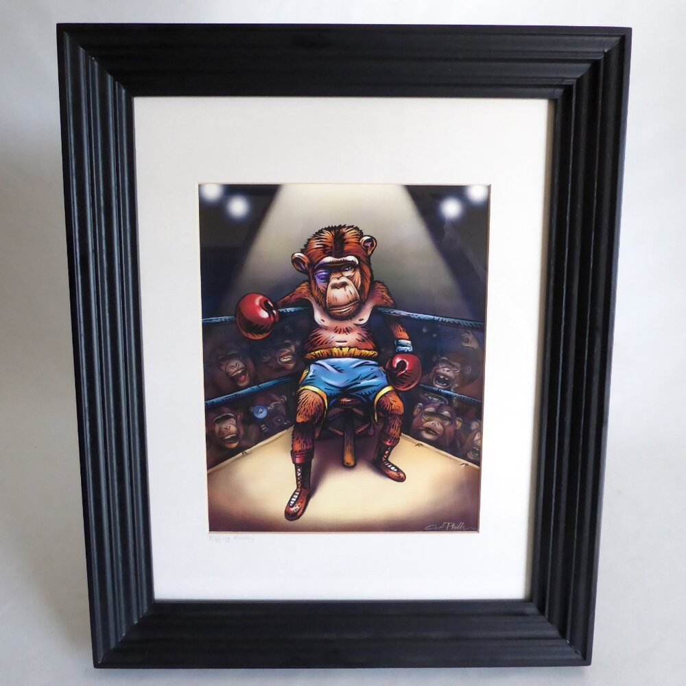 NEW 17 x 14 RAGING MONKEY” BOXING APE FRAMED ARTWORK PRINT CHET PHILLIPS SIGNED